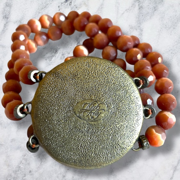 Kirks Folly Unicorn Rhinestone Brass-tone Cats Eye Beaded Bracelet Stretchy VGUC - Picture 4 of 11